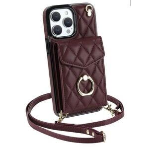 Crossbody Womens Leather Zipper Magnetic‎ Card Wallet Phone Case Purse Wine NEW
